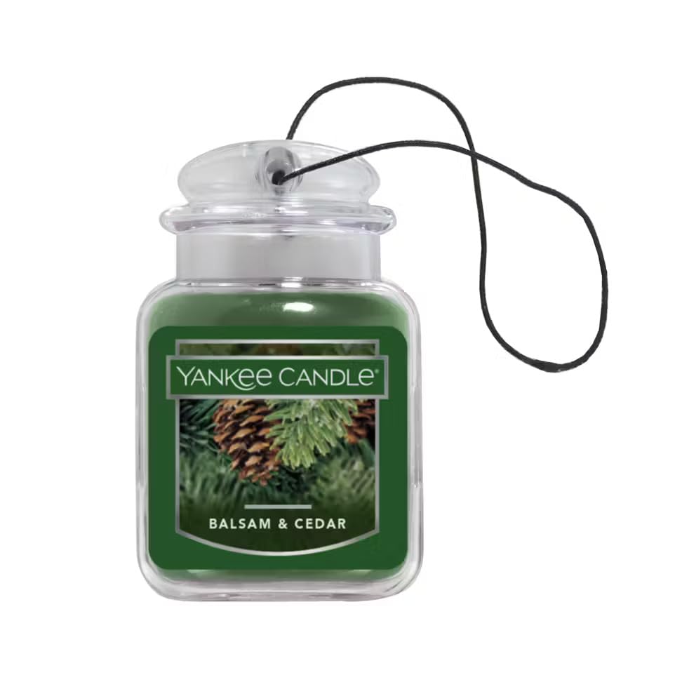 Yankee Candle Gel Car Jar Air Freshener, Balsam Cedar Scent, 1 Count, Green, Model 609032859411