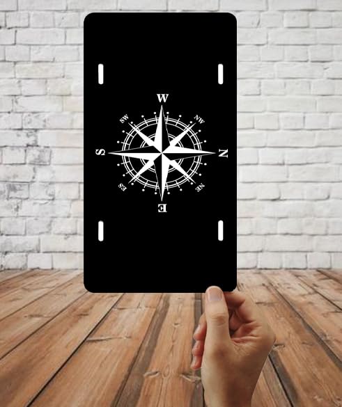 Boarlida Compass Symbol Black And White Stainless Steel License Plate Adventure Compass Aluminum Car License Plate Covers For Me