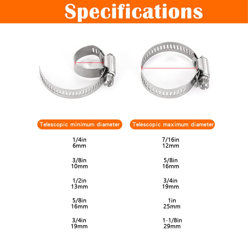 Dianrui 42 Pcs Hose Clamps Assortment Kit 1/4'–1-1/8' (6-29Mm) Hose Clamps Stainless Steel 304 Worm Gear Fuel Line Hose Clamp For Pipe, Fuel Line, Plumbing, Intercooler, Tube And Automotive