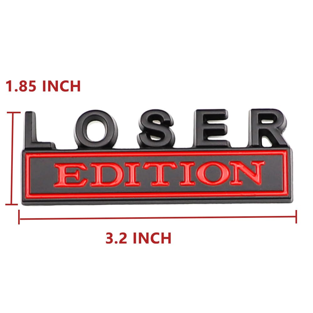 2 Pcs Loser Edition Emblem Car Side Rear Front Hood Trunk Door Badge 3D Decal Sticker For Car Truck Suv (Loser, Black Red)