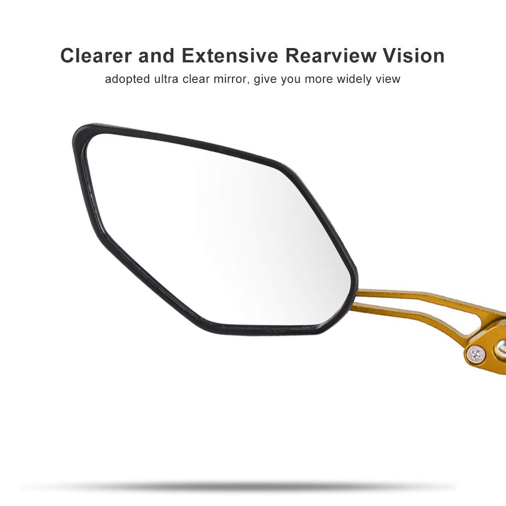 1 Pair Universal Motorcycle Rearview Side Mirrors, Keenso Adjustable Aluminum Handlebar Rear View Side Mirrors Flame Pattern Motorbike Scooter 10Mm 8Mm (Yellow)