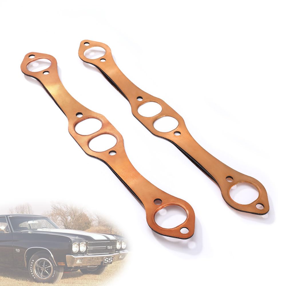 Creative.C SBC Header Gaskets, Oval Port Copper Exhaust Manifold Gaskets Compatible with Chevy 262 283 327 350 383 400 Small Blo