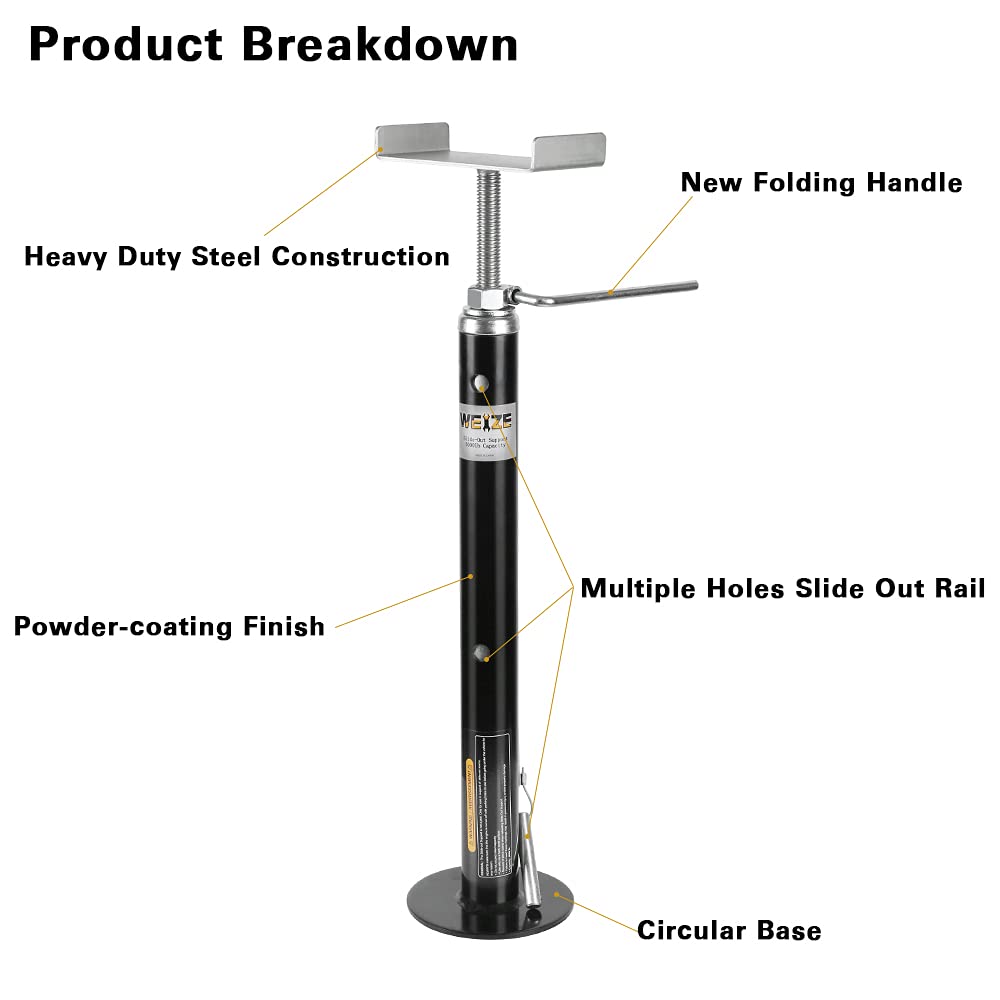 Weize Heavy Duty Slide Out Support - Adjusts From 20 '' To 47 '', 5000Lb Capacity Each, Rust Resistant Steel Quick-Lift Rv Stabi