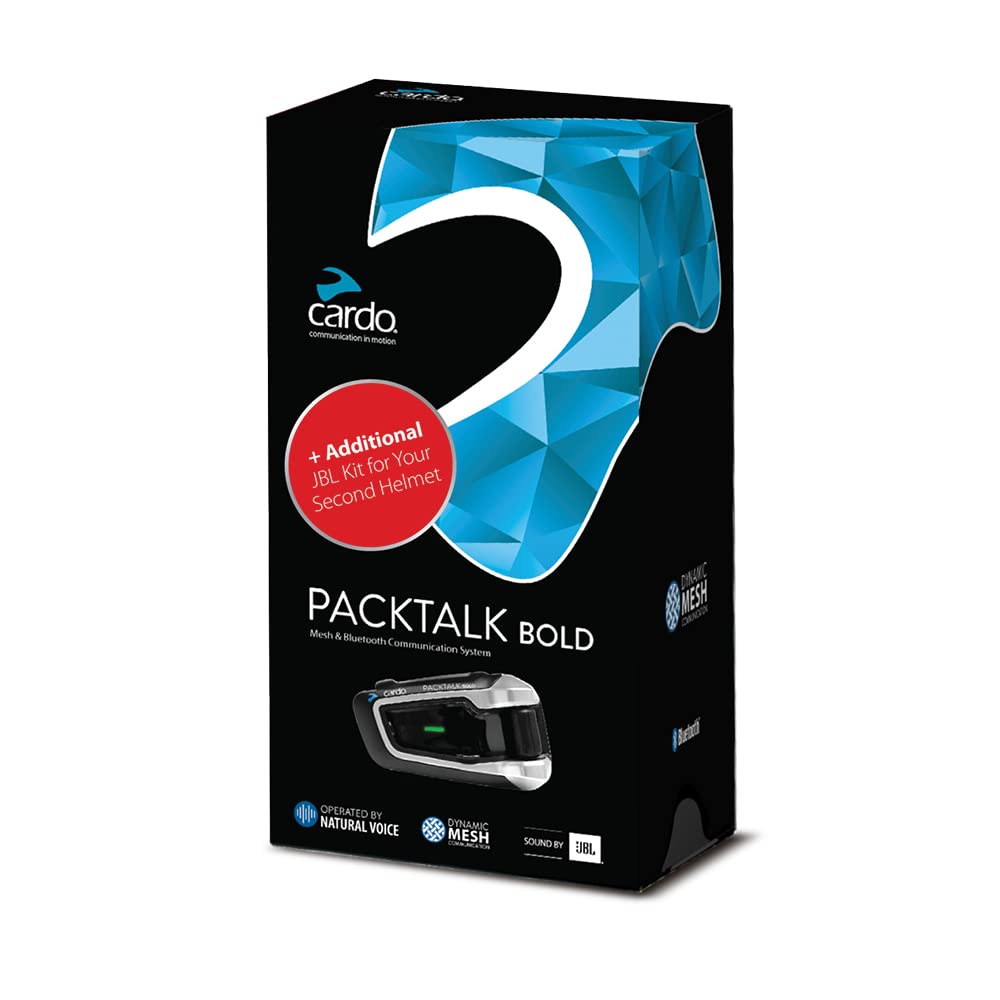 Cardo Packtalk Bold Motorcycle Bluetooth Intercom Communication System Bundle Includes Packtalk Bold And Two Helmet Kits, S