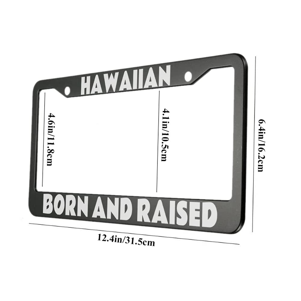 Ofloral Hawaiian Born And Raised Aluminum Alloy License Plate Frame White Words On Black Applicable To Us Standard Car Metal Car