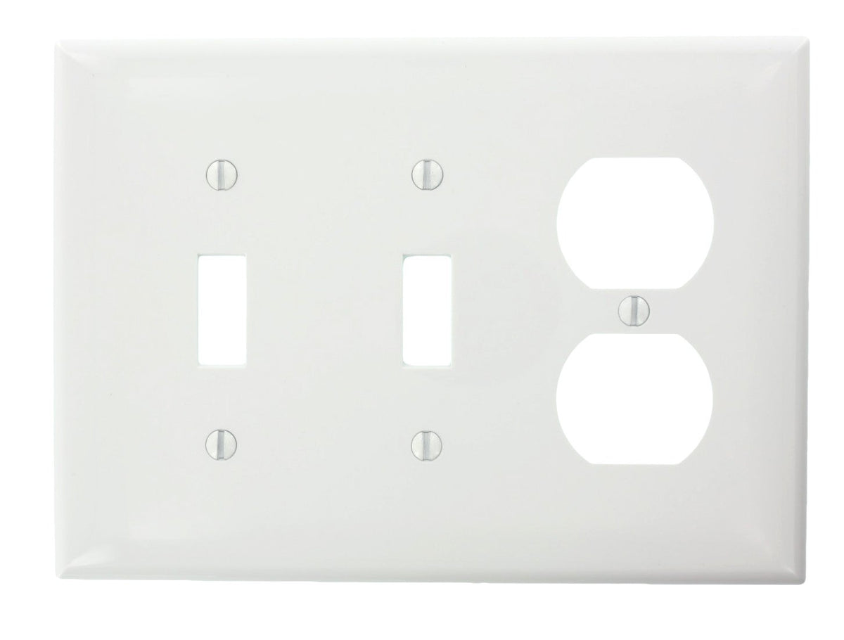 Leviton PJ21-W Combination Device 2 Toggle/1 Duplex outlet opening 3-Gang Midway Size Wallplate, White