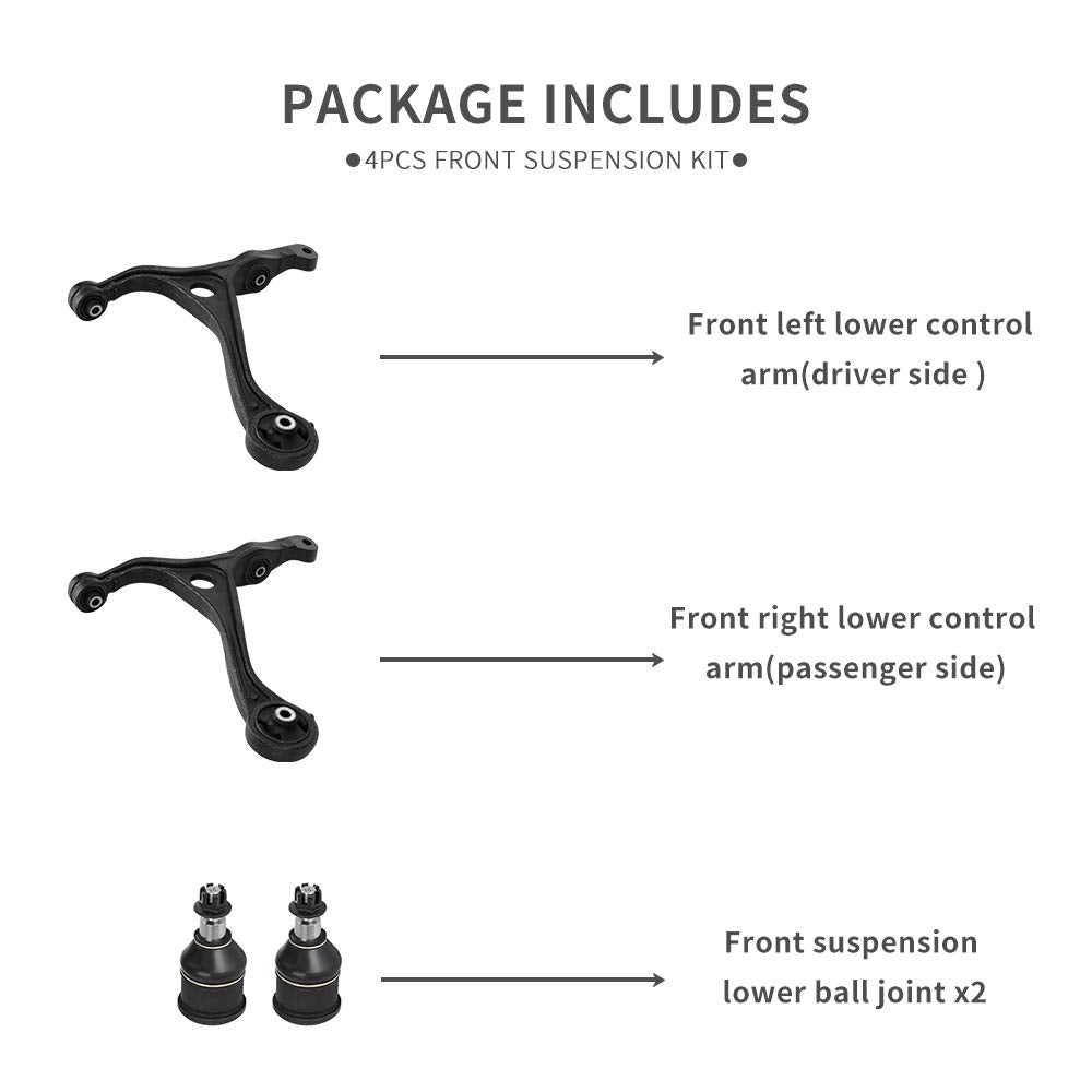 Yitamotor 4 Piece Front Lower Control Arms Kit W/Ball Joint Assembly Compatible With 2003-2007 Accord, 2004-2008 Acura Tsx Sedan