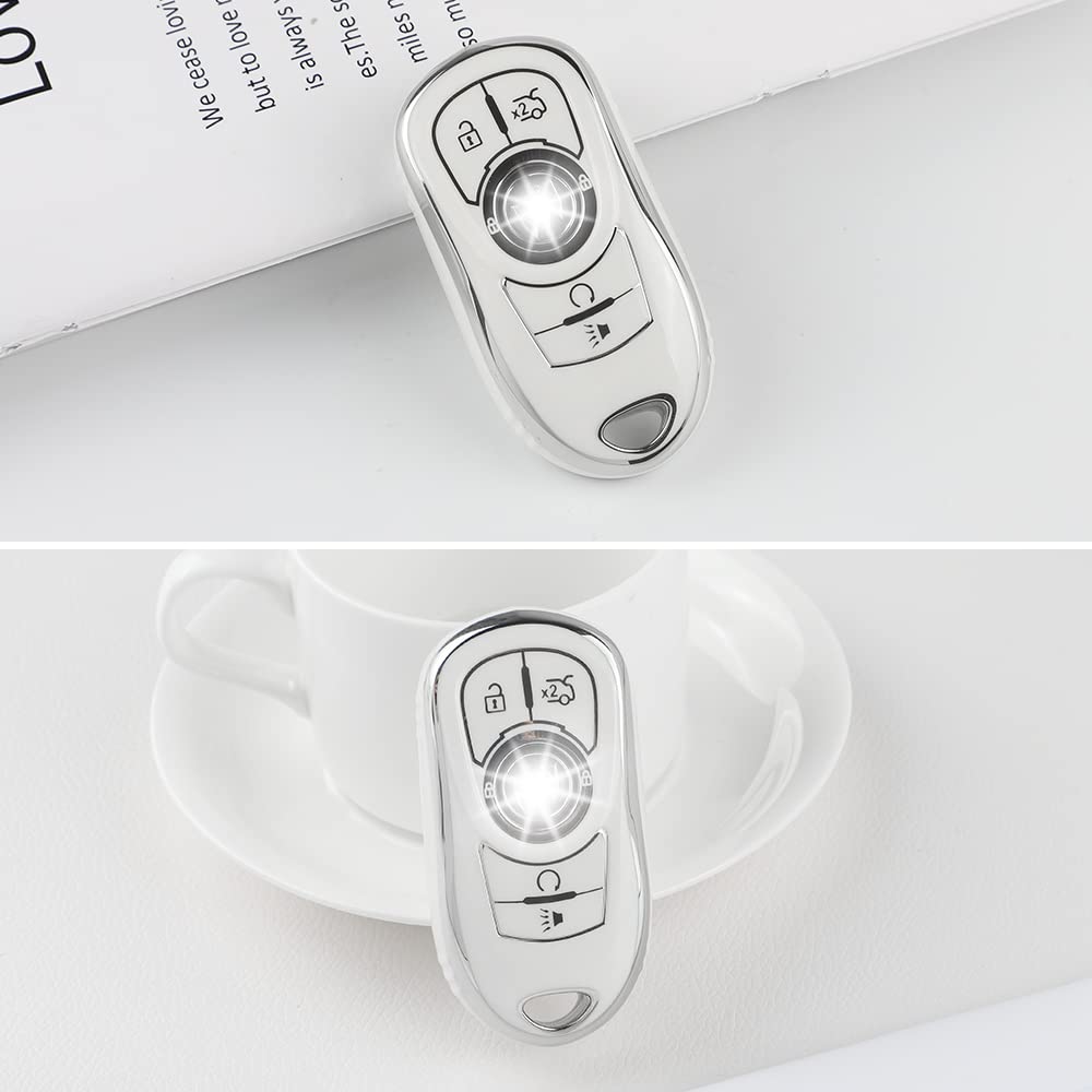 1797 For Buick Key Fob Cover Encore Enclave Lacrosse Envision Regal Accessories Car Remote Case Shell Girly Cute 6 Button White Silver Tpu