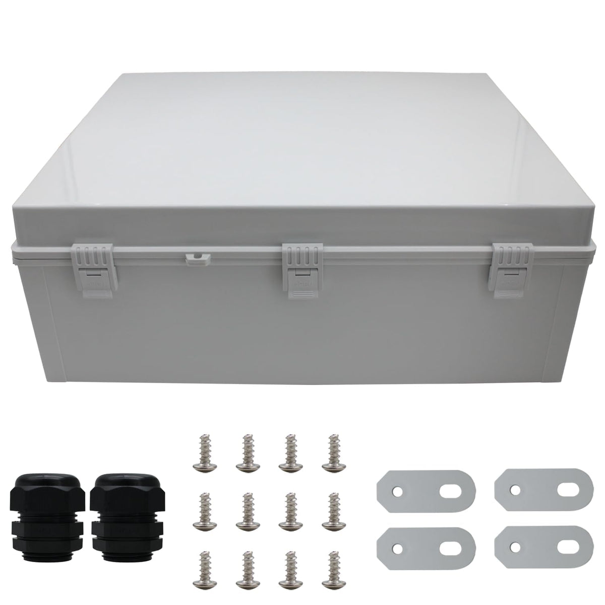 Makerele Large Junction Box Waterproof Plastic Ip67 Vented Outdoor Enclosure Box 2 Npt 1”Glands And Adjustable Clamp*2 Hinged Cover Junction Box Plastic (23.6'*19.7'*8.7')