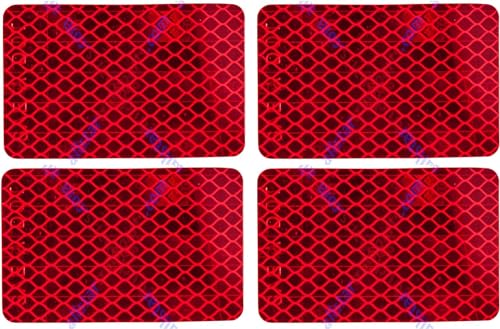 All Star Truck Parts] Amber/Red 2X3 Rectangle High Visibility Reflective Stick-On Prism Reflector Dot-Sae Strong Weatherproof Trailer Camper Rv Flatbed Fender Property Boat Marine Sign (Red, Qty 4)