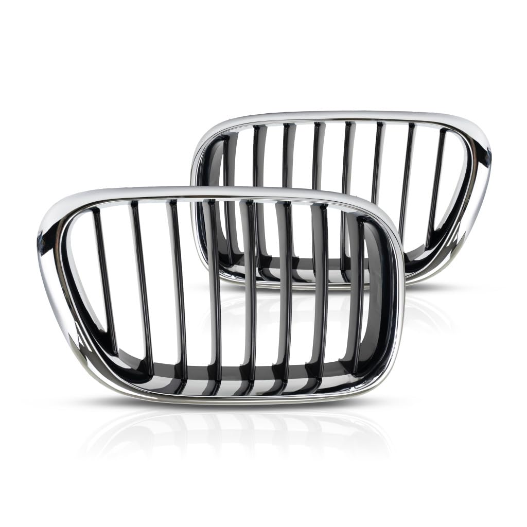 For BMW X5 2000 2001 2002 2003 Grille Driver and Passenger Side | Pair | Chrome | Made of Plastic | Replacement For BM1200152, B