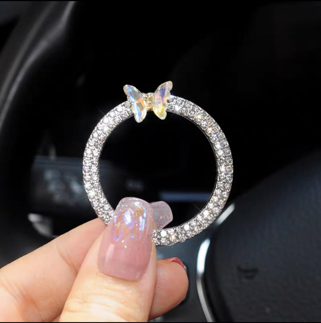 3leavtrees Bling Ring Emblem Car Accessories - Rhinestone Crystal Ring for Car Buttons & Knobs, Push to Start Button, Key Igniti