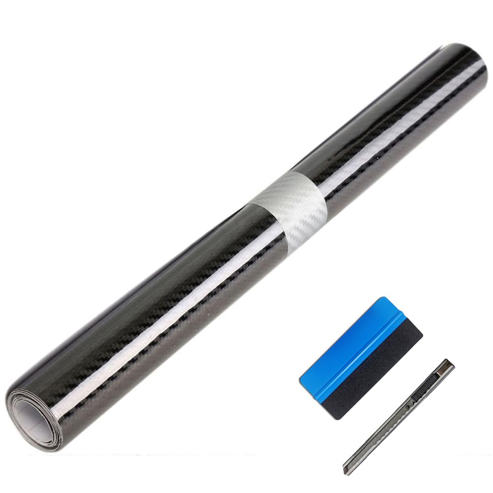 Lzlrun 5D Black Carbon Fiber Vinyl Wrap - Outdoor Rated For Automotive Use - 2Ft X 5Ft Knife + Squeeggee
