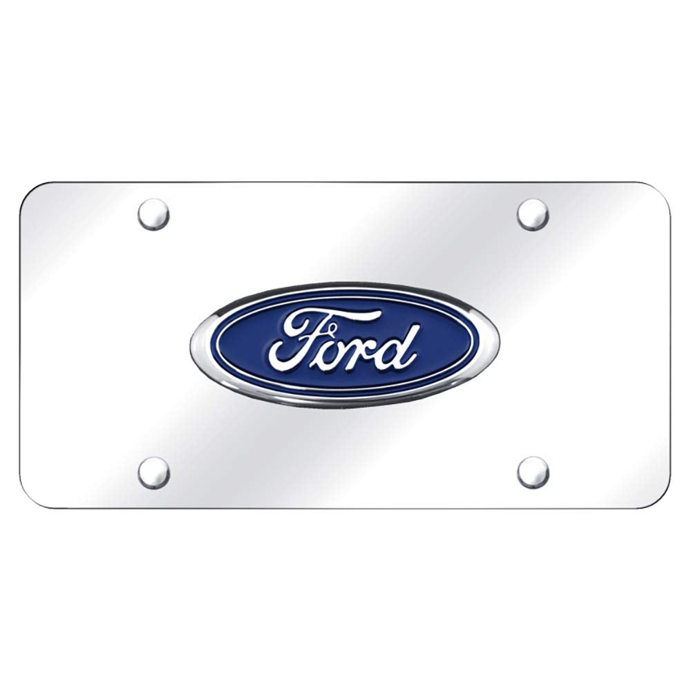 Ford Blue Logo On Chrome Steel License Plate