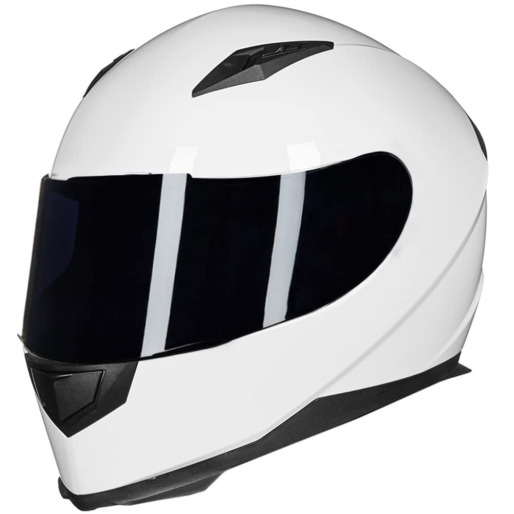 Ilm Full Face Motorcycle Street Bike Helmet With Removable Winter Neck Scarf + 2 Visors Dot Model-Jk313 (M, White)
