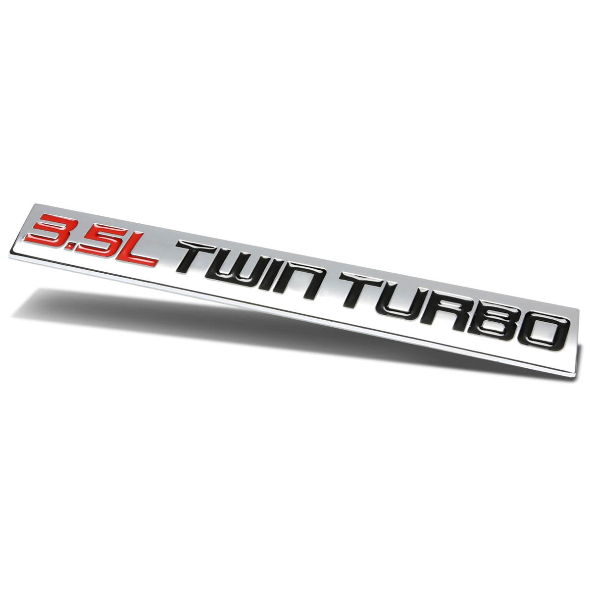 Auto Dynasty Chrome Finish Metal Emblem 3.5L Twin Turbo Badge, (Red & Black Letter)