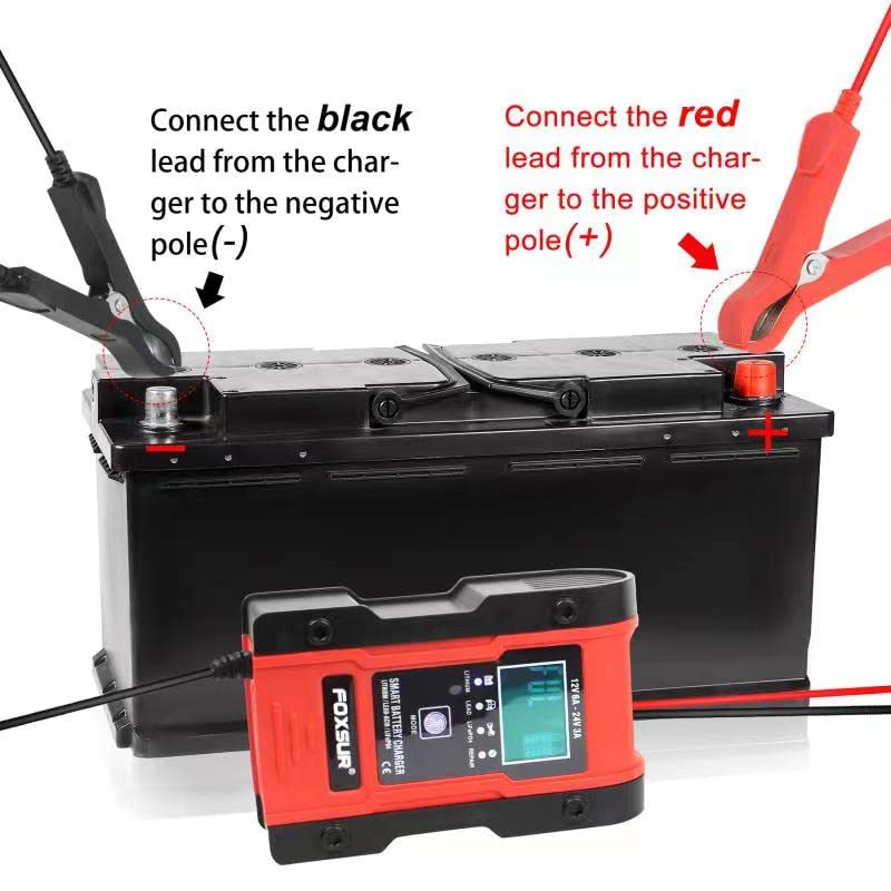 Ieik Automotive Battery Charger 12V 6A - 24V 3A Multi-Function Smart Charger Maintainer For Car, Truck, Motorcycle, Lawn Mower, Boat, Atv, Lithium, Lifepo4, Lead-Acid, Deep Cycle Battery Charger