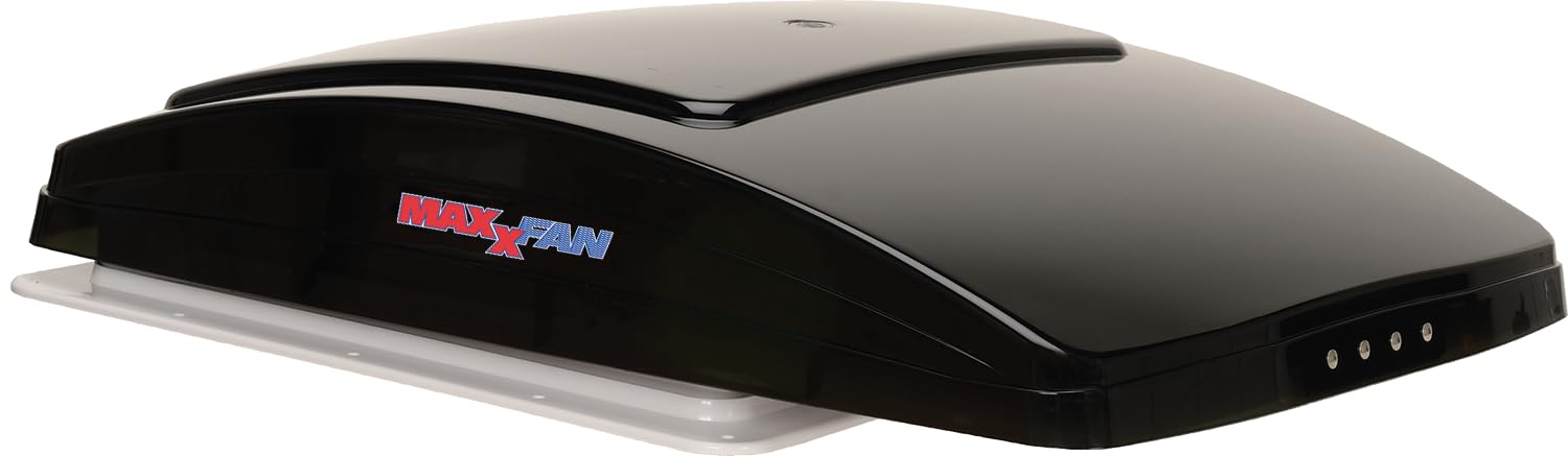 Maxxair Maxxfan Deluxe Vent, Fan And Vent Cover All In One - Powerful 4-Speed Reversible Fan With Thermostat, Built-In Rain Cover, Exhuast Air Only, Fits 14X14 Roof Openings, Smoke (00-06401K)