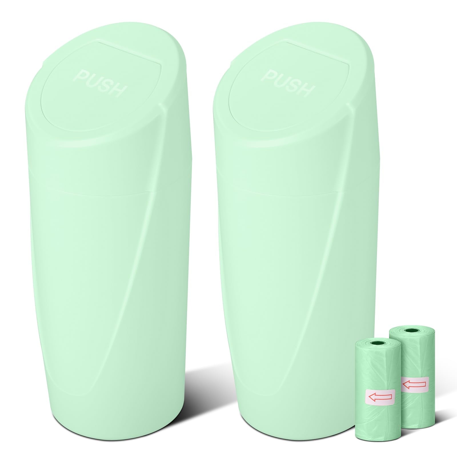 Car Trash Can Bin With Lid - 2 Packs Car Garbage Can Cup Holder - Green Mini Leakproof Vehicle Trash Garbage Can Bin With 40Pcs 
