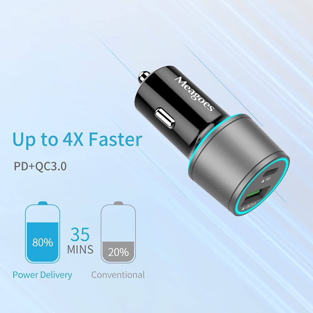Meagoes Usb C Car Charger, 48W 2-Port Fast Charging Adapter With Pd&Qc3.0 Compatible For Iphone 16/15 Pro Max/Samsung Galaxy S24