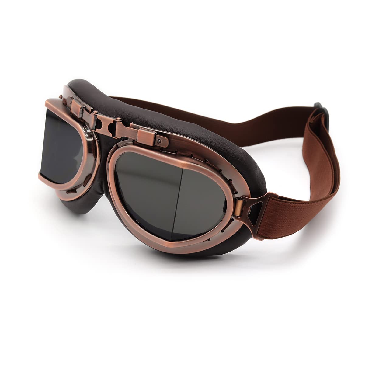 kucehiup Vintage Aviator Goggles - Copper Frame Smoke Lenses, Medium Size, Polycarbonate Material