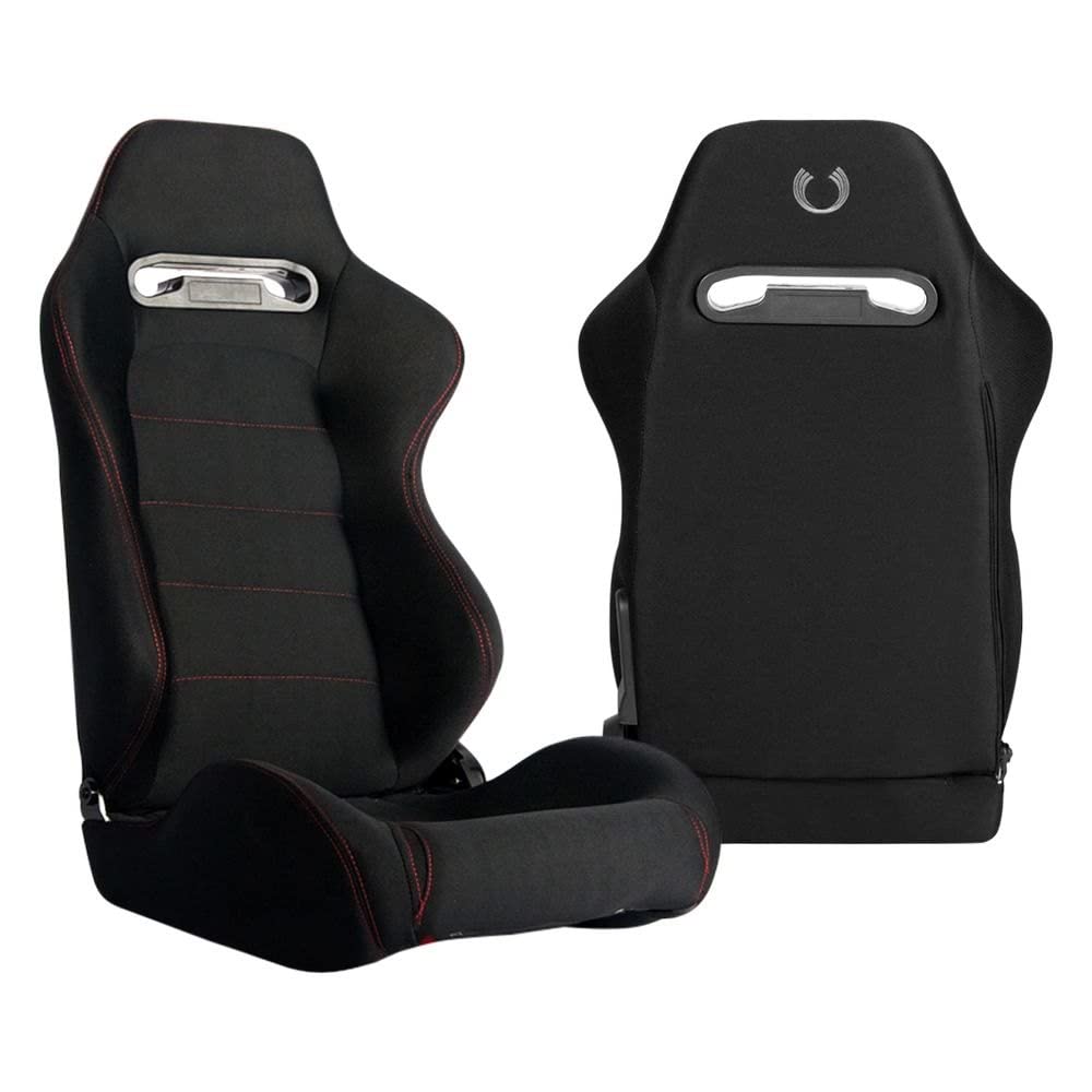 Cipher CPA1013 Black Cloth with Red Stitching Universal Racing Seats- Sold as a Pair