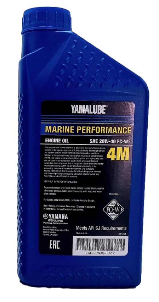 Yamaha OEM, Yamalube 20W-40 4M Marine Engine Oil, 1 Quart, LUB-20W40-FC-12