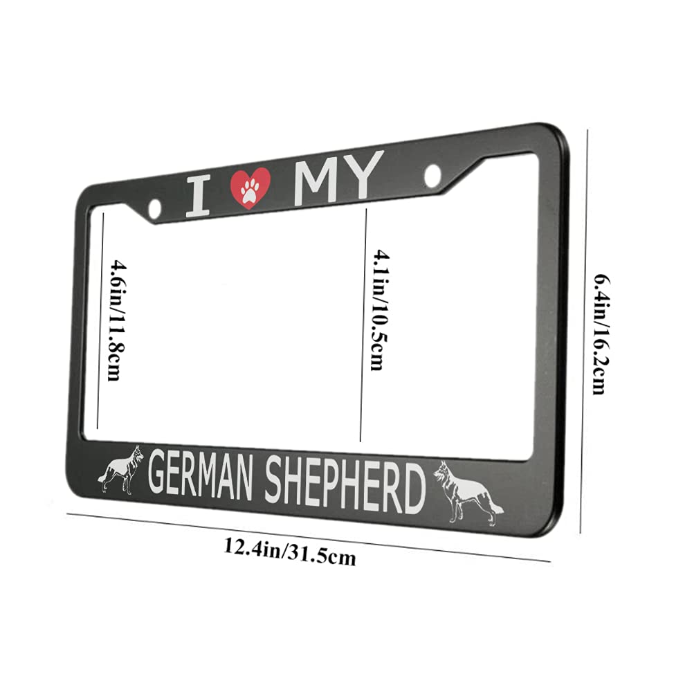 Ofloral I Love My German Shepherd Aluminum Alloy License Plate Frame Red Heart With Dog Paw Applicable To Us Standard Car Metal