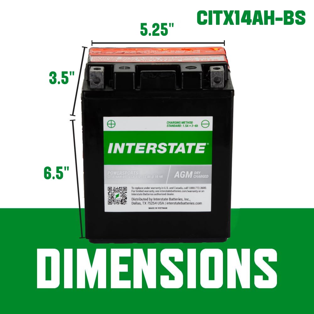 Interstate Batteries Ytx14Ah-Bs 12V 12Ah Powersports Battery 210Cca High-Performance Agm Rechargeable Replacement For Kawasaki,