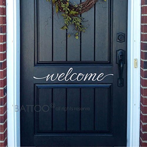Battoo Welcome Door Sticker - Front Door Vinyl Decal (White, 20'' W X 3.3'' H)