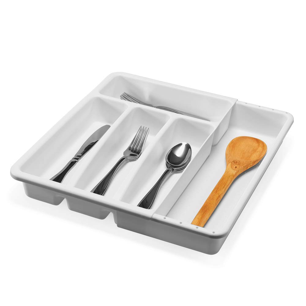 Madesmart 4 Comp Opp Organizer, Expandable Small Silverware Tray, White