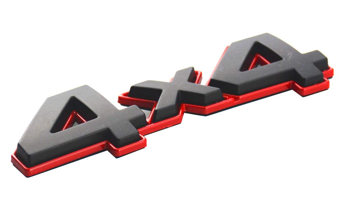 Aimoll 1Pc 4X4 Emblem Badge Nameplate 3D Car Sticker Decal Replacement For Universal Car Rear Tailgate 4 X 4 (Black Red)
