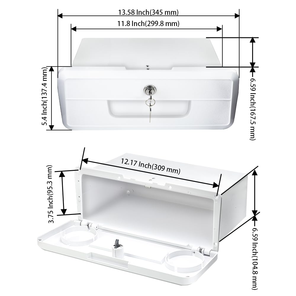 Pactrade Marine Boat Pontoon Yacht Storage Compartment Durable Standard Lightweight Lockable Abs Locking Plastic Glove Box White