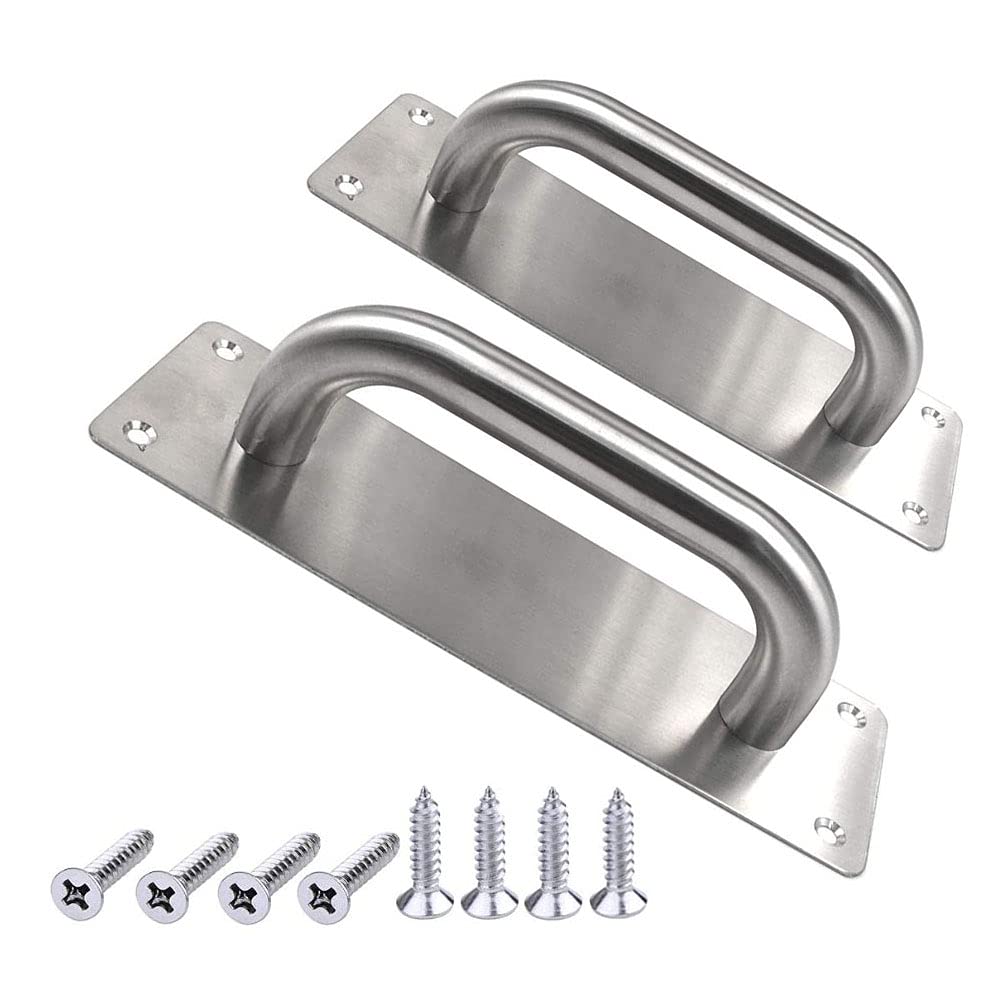 Wanlian 2Pcs Pull Push Door Plate Handle 8Inch Stainless Steel Heavy Duty Barn Door Pull For Shed Commercial Fire Door With Mounting Screws (Silver, 200X65Mm/7.9X2.6Inch)