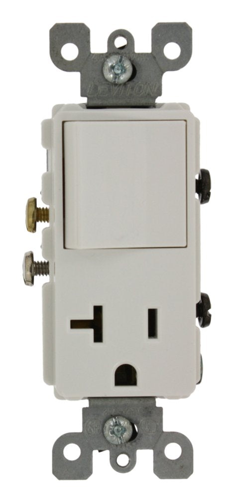 Leviton 5636-W 20 Amp, 120 Volt, Decora Single-Pole, AC Combination Switch, Commercial Grade, Grounding, White