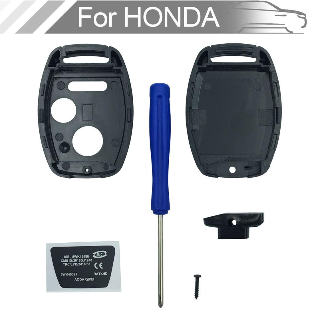 New Key Fob Shell Case Fit For Honda Cr-V Odyssey Accord Crosstour Civic Cr-Z Fit Keyless Entry Remote Key Housing Replacement With Screwdriver (2+1Button 1Pcs)