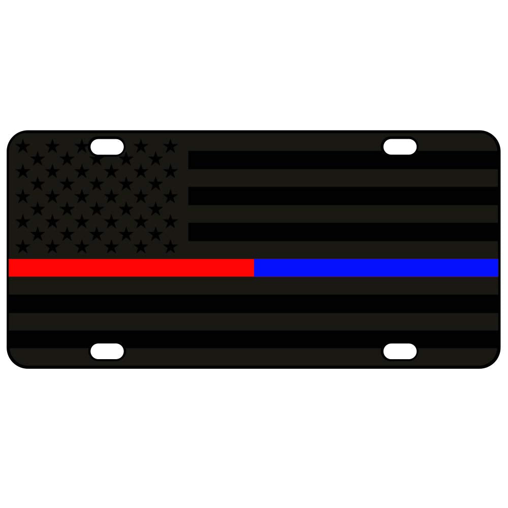 Jass Graphix Thin Blue Line Thin Red Line Almost Invisible American Flag License Plate Matte Black On 1/8'' Black Aluminum Compo