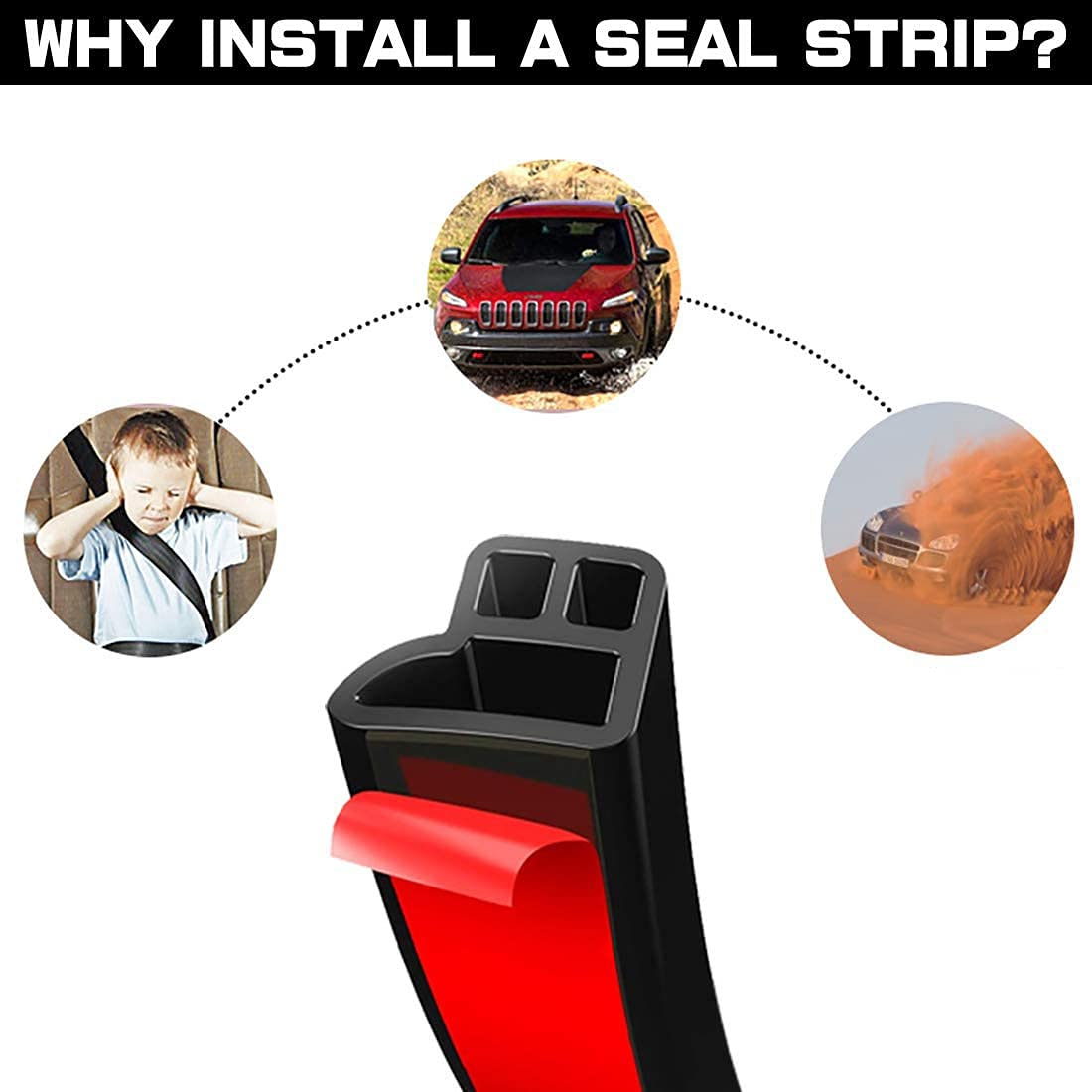 CloudBuyer 19.7FT Black Self-Adhesive Car Weather Stripping, Door Rubber Seal Strip for Noise Insulation (47/100 x 2/5)