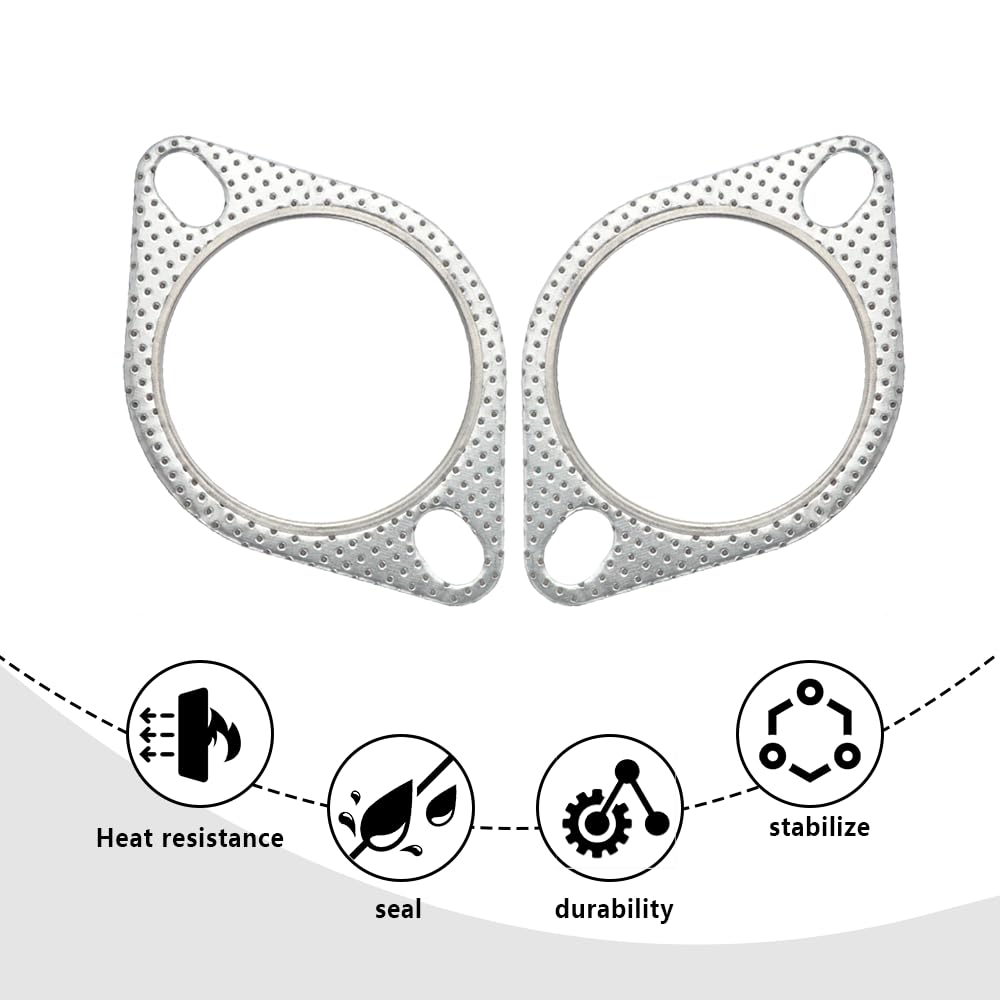 2PCS Car Exhaust Gasket,2.75'' 2-Bolt Exhaust Flange Gasket Car Accessories,Professional Exhaust Manifold Gasket Made of High Te