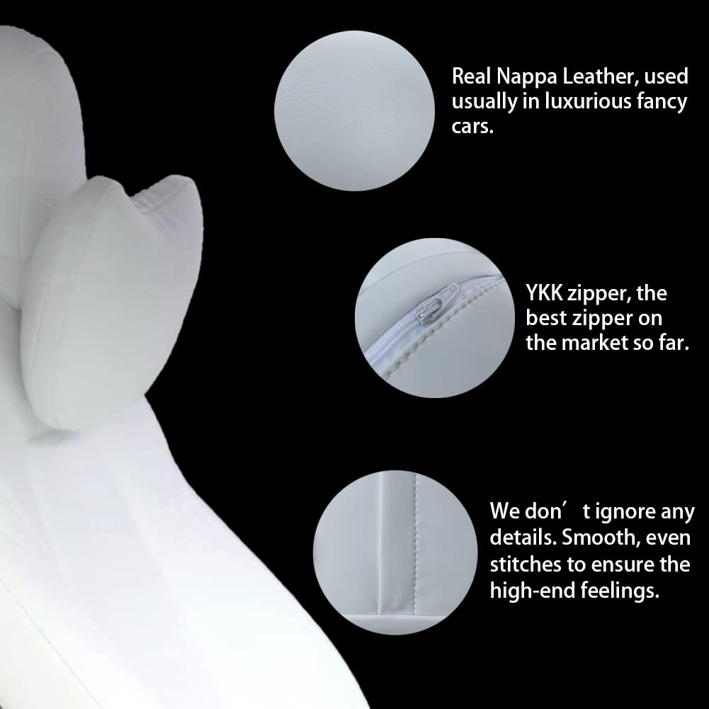 Tesbeauty Upgraded Car Headrest Pillow 2 Packs Genuine Nappa Leather Car Neck Pillow Tesla Model Y Model 3 Model X Model S Unive
