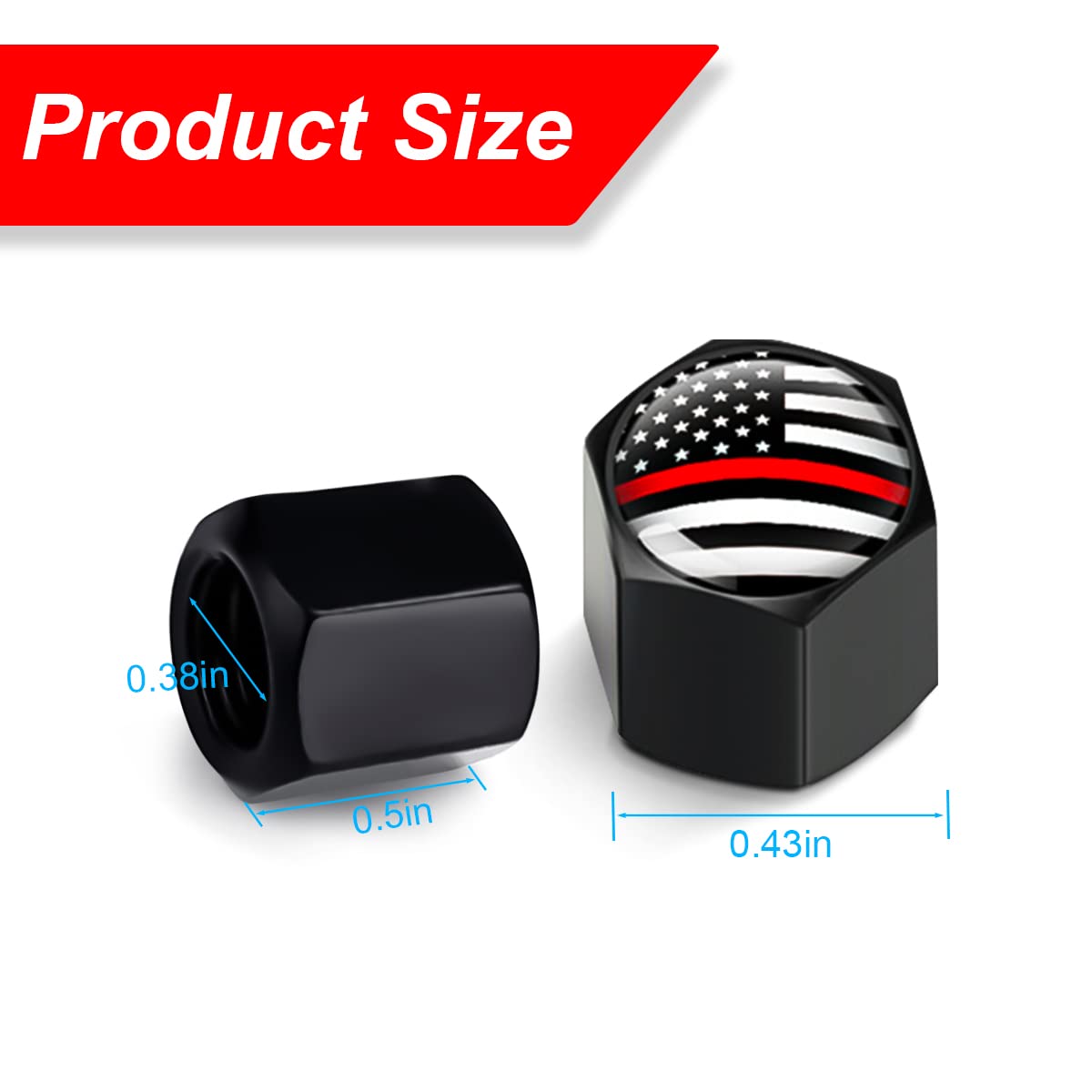 4Pcs American Flag Tire Valve Stem Caps For Car, Auto Anti-Rust Airtight Rubber Valve Stem Covers, Leakproof Wheel And Tire Exterior Accessories Universal For Car, Bikes,Vehicles (Black/Red)