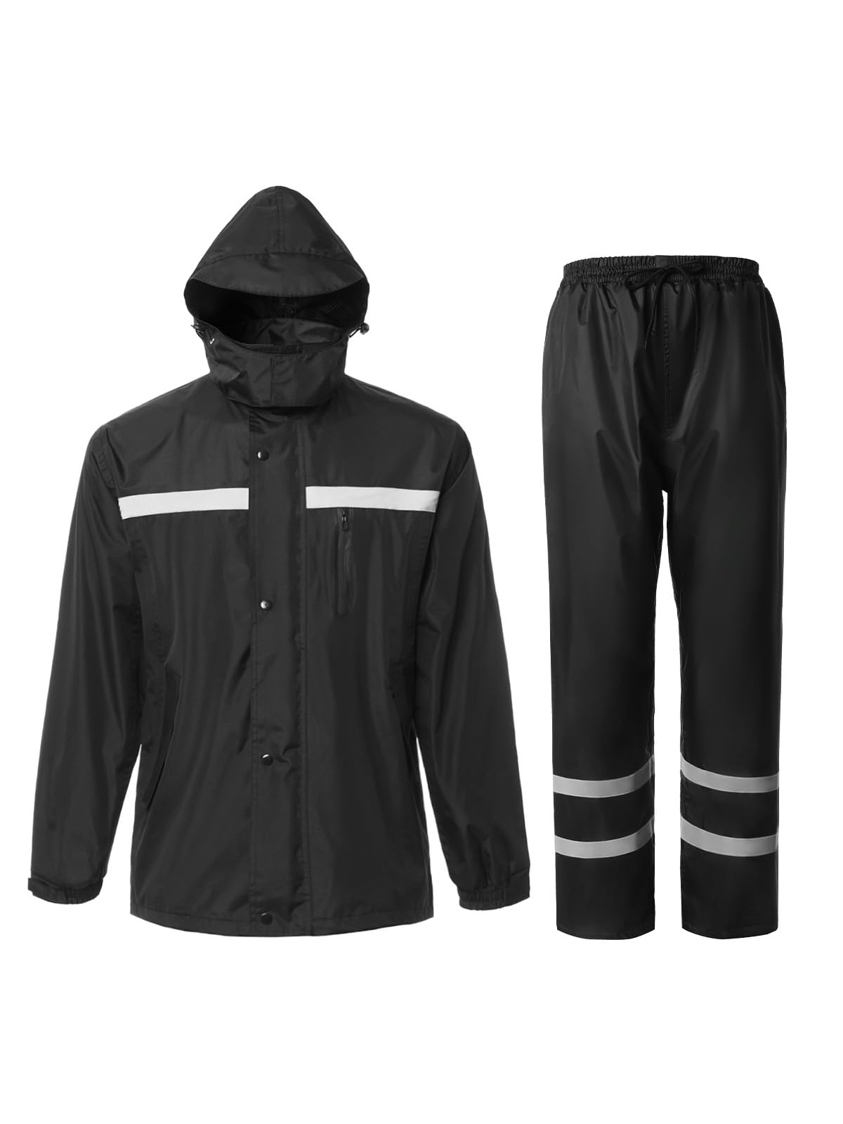 Saphirose Men&Women'S Rain Suit High Visibility Reflective Work Rain Jacket Pants For All Sport Farm Fishing Motorcycle (Black,X