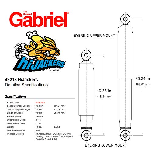 Gabriel 49218 Hijackers Rear Adjustable Air Shock Absorbers Fits Chevrolet C1500, C2500, C3500, C3500, K1500, K2500, K3500; Gmc
