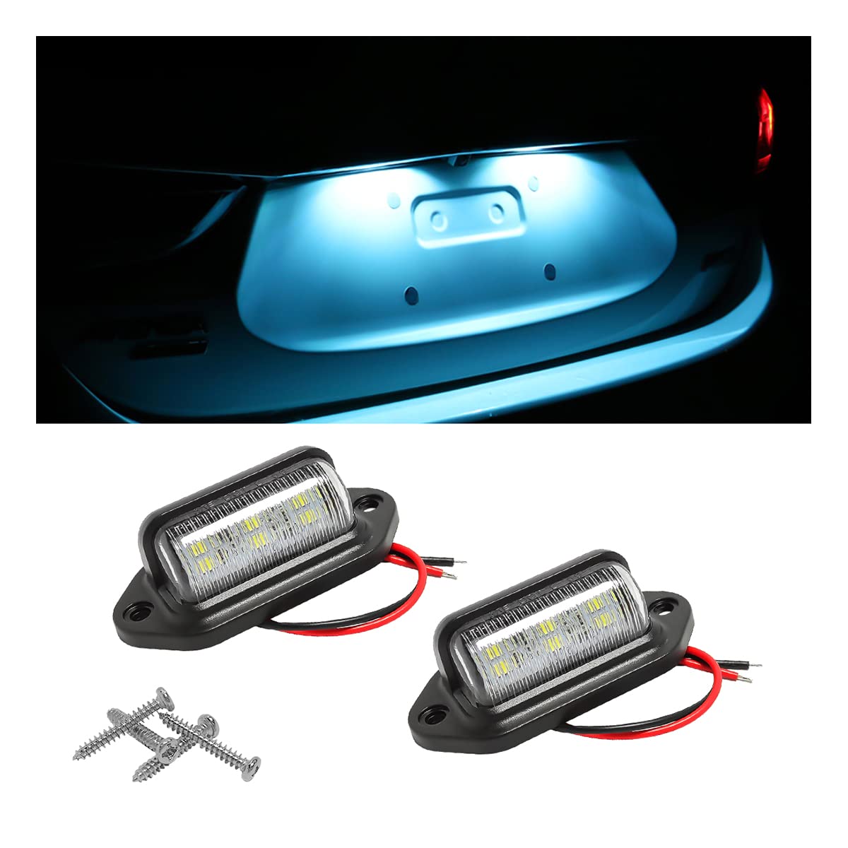 Hipopy 2Pcs Led License Plate Light, 12V/24V Waterproof 6-Smd License Plate Lamp Tail Light For Most Cars, Trucks, Trailer, Buses, Step Courtesy Light, Dome/Cargo Lights (Ice Blue)