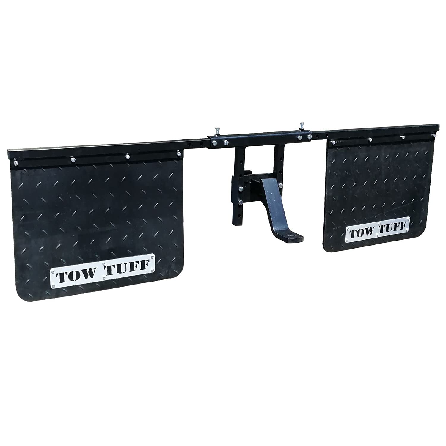 Tow Tuff 18 X 24 Inch Universal Hitch Mount Rubber Rear Splash Guard Towing Mud Flaps With Width And Height Adjustments, Black