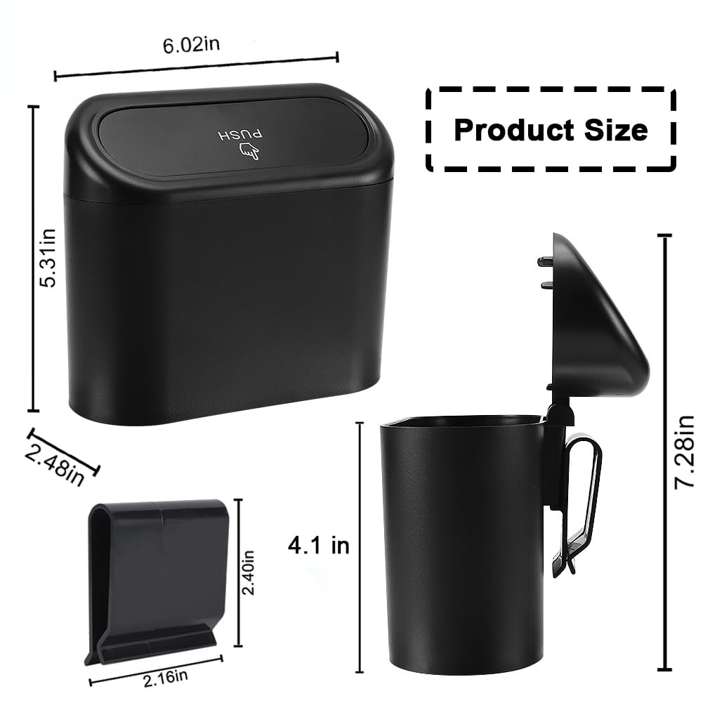 Accmor Car Trash Can, 2 Pack Mini Vehicle Dustbin With Lid, Leakproof Auto Garbage Accessories Organizer Bin With 60 Pcs Trash B