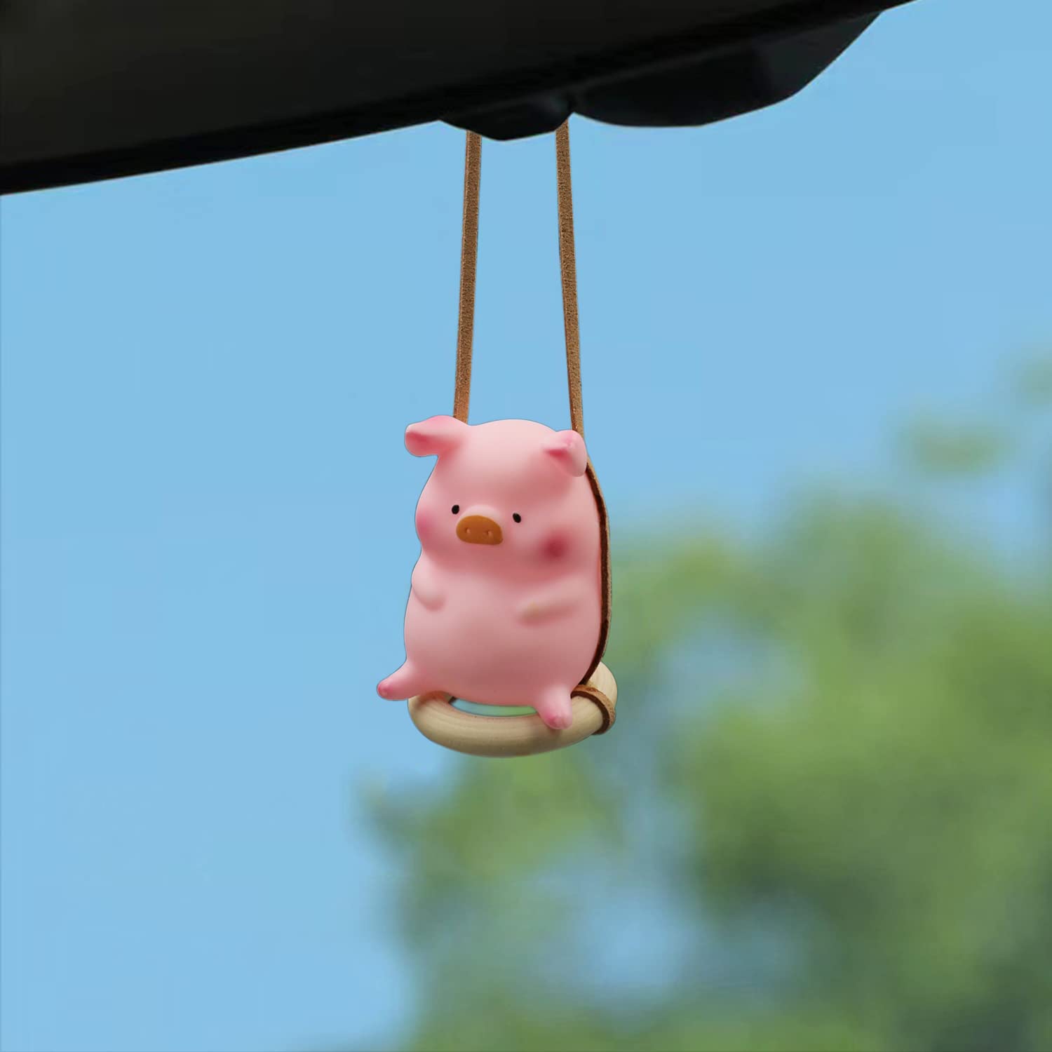 Swinging Pig Car Hanging Ornament For Rear View Mirror, Cute Car Decor Accessories Interior, Car Pendant Pig Hanging Swing(Pink Pig)