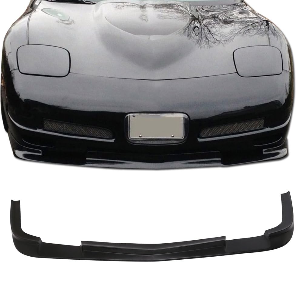 IKON MOTORSPORTS Front Bumper Lip for 1997-2004 Chevy Corvette C5, ZR1 Style, Unpainted Black PU, Chin Spoiler Protector, Air Dam Diffuser