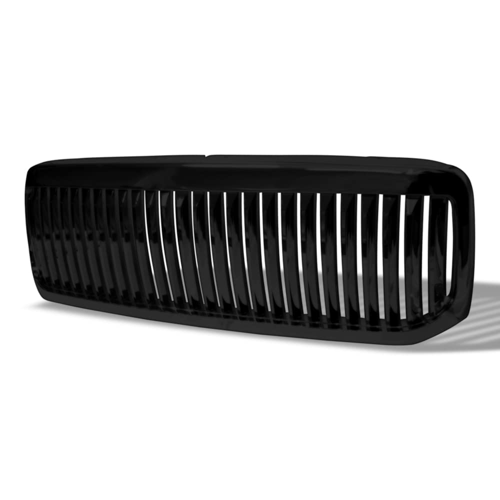 Glossy Black Vertical Front Hood Bumper Grill Grille Guard ABS Compatible With 99-04 Ford F250 F350 F450 F550 Superduty / 00-04 