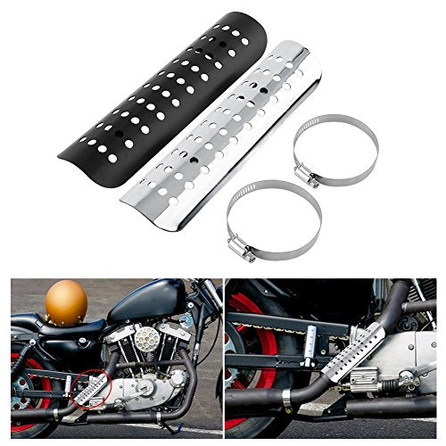 Vgeby Motorcycle Exhaust Heat , Chrome Exhaust Muffler Pipe Heat Cover Heel Guard (Black) Motorcycle Exhaust Heat Cover